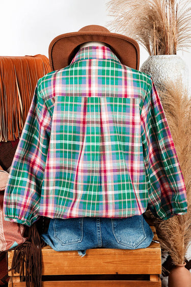 Checkered 3/4 Sleeve Collared Loose Fit Shirt